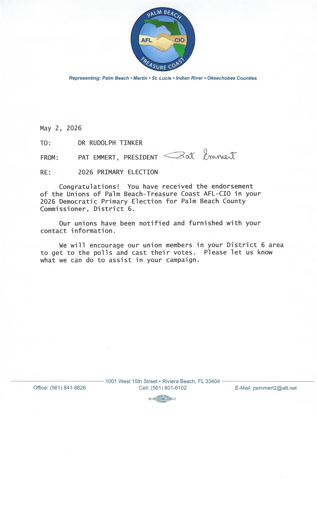 AFL-CIO endorsement letter